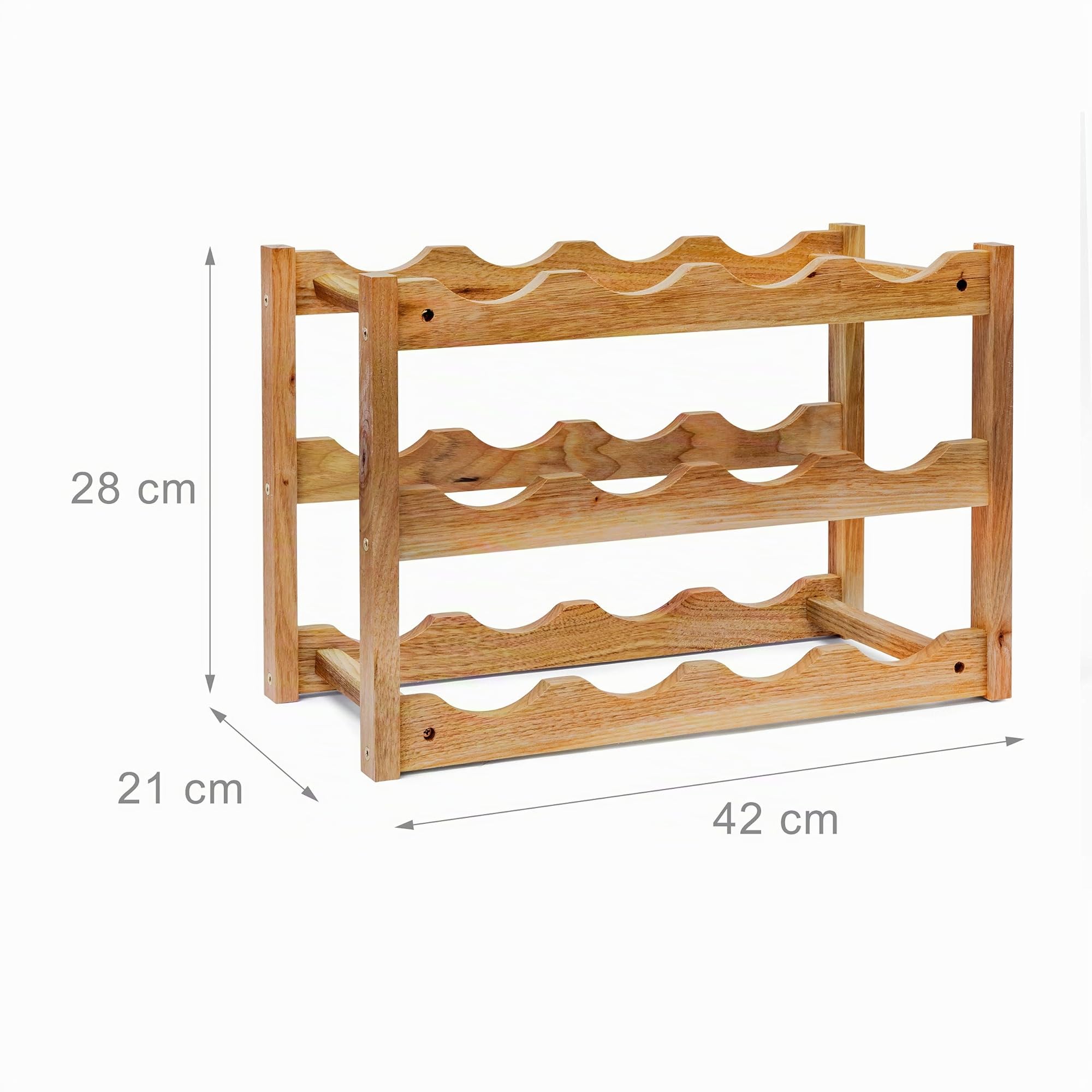 Relaxdays Portabottiglie di Vino, Cantinetta in Legno di Noce, 3 Ripiani,12 Bottiglie, Naturale, Marrone, 42x21x28 cm