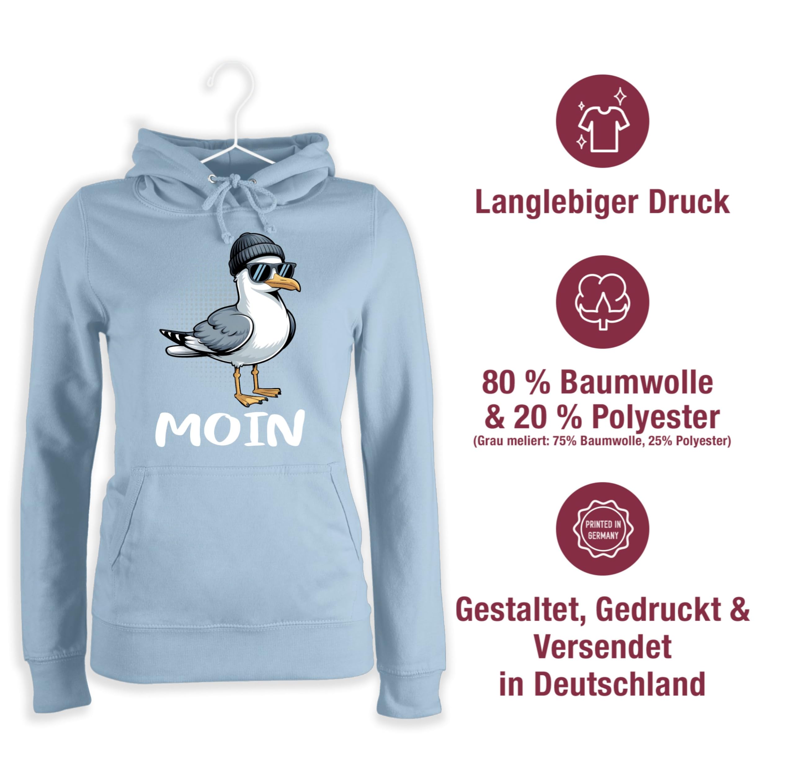 Shirtracer - Pullover Damen Hoodie Frauen - Moin Geschenk Coole Möwe I Moinsen Geschenkidee maritim I Ostsee I Nordsee I Moinzen