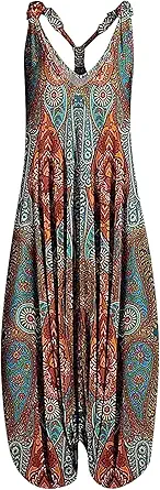 OIOLOYJM Summer Plus Size Boho Overalls for Women 2025 Fashion Jumpsuits Loose Fit Rompers Floral Printed Baggy Harem Pants