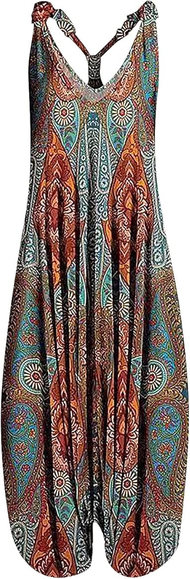 OIOLOYJM Summer Plus Size Boho Overalls for Women 2025 Fashion Jumpsuits Loose Fit Rompers Floral Printed Baggy Harem Pants