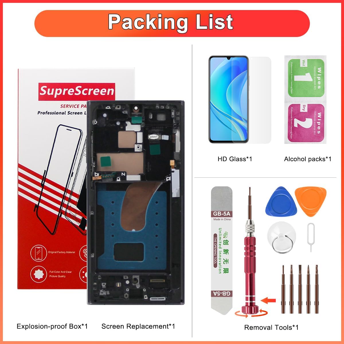 OLED for Samsung Galaxy S23 Ultra 5G Screen Replacement OLED Display Touch Screen Digitizer Assembly Supports Fingerprint with Frame and Tools Black (US Version)