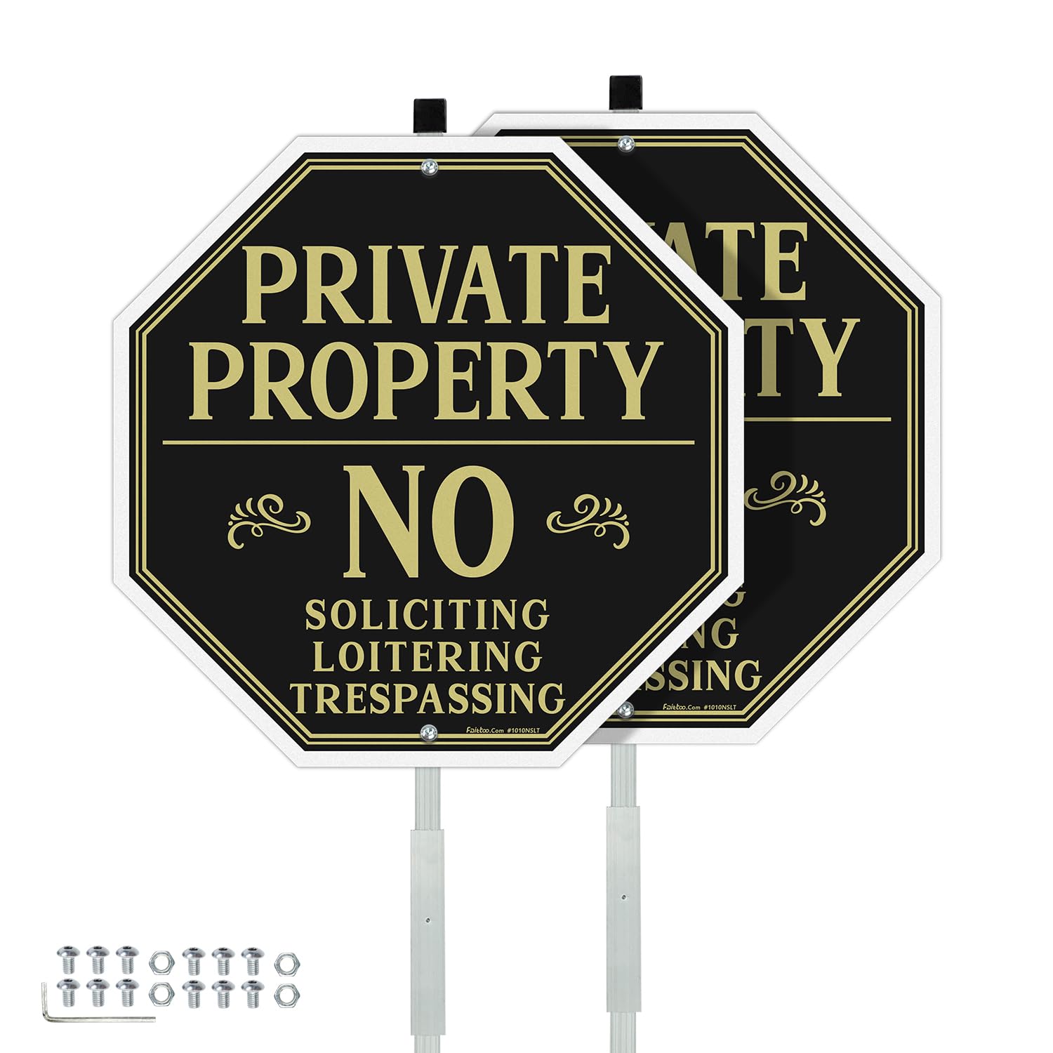 Faittoo Private Property Lot de 2 panneaux de sollicitation pour maison avec piquet de 106,7 cm, en aluminium lourd antirouille, réfléchissant, résistant à la décoloration, 2 trous pré-percés, vis et