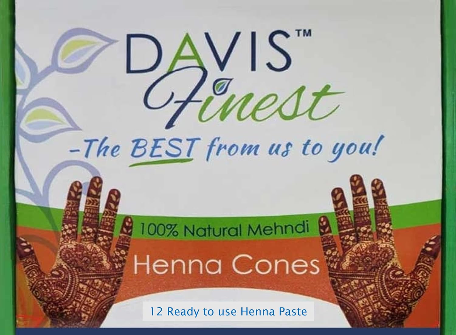 Davis Finest Henna Cones 12 Natural Indian Mehandi Temporary Tattoo