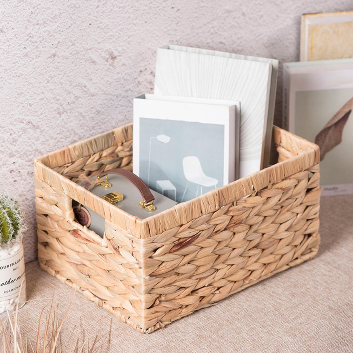 DOITOOL Household Woven Basket Versatile Rustic Style Storage Organizer for Bedroom Clothes and Sundries, Handcrafted Desktop Woven Basket for Home Storage