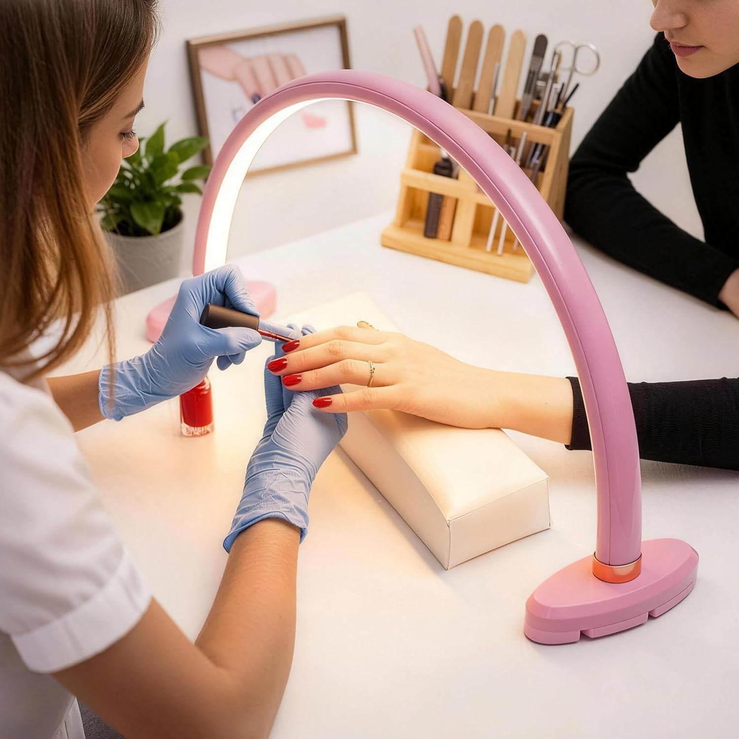 Half Moon Light for Nail Desk 16 inch Nail Desk Light Half Moon Lamp Portable Arch Lamp Dimmable with Foldable Bracket for Desk Salon Table Use, 3 Color Temperature