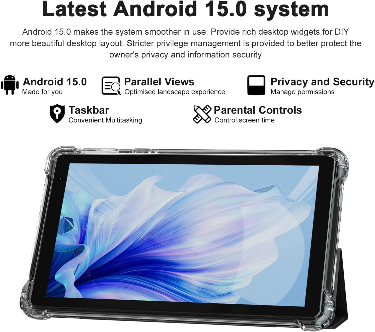 Tablet with Protective Case, 7" IPS 1024 * 600 Android 15.0 Tab PC RAM 8GB(3+5Expand)+ROM 32GB Bluetooth 5.0 WiFi6 2.4G+5G 2MP+5MP Dual Cameras (Black) - Image 2