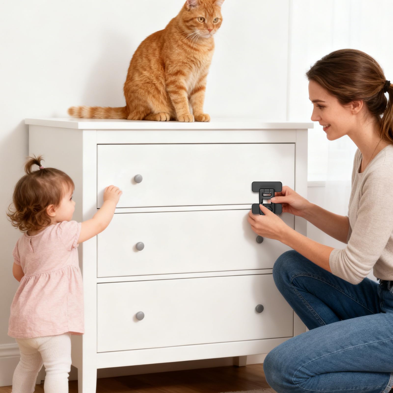 Verrou Enfant Pour Réfrigérateur,Meuble Sans Perçage,Verrous Réfrigérateur - Pour Four Cuisinière Congélateur Cuisine Salle de Bain Chambre Nurserie Maison Placard Garde-Manger Commode Porte