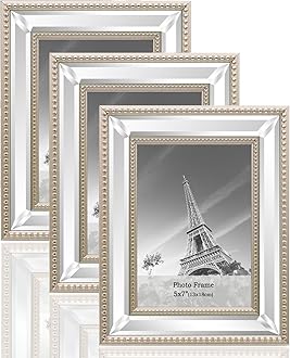 Meetart 5x7 3 Pack Mirror Photo Frames Sets for Wall Pictures Decor or Table Stand