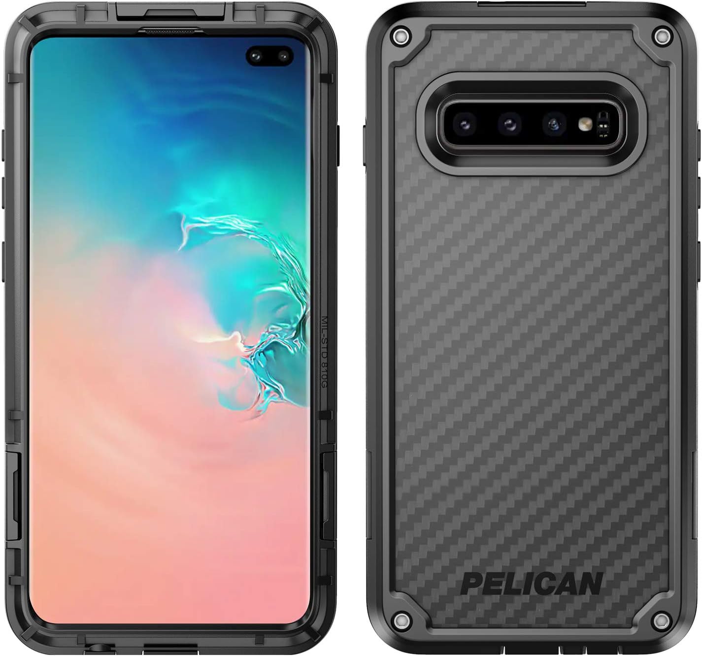 Pelican Shield Samsung Galaxy S10+ Phone Case, 5-Layer Extreme Protective Smartphone Cover, 12-Foot Drop Protection, Kickstand Belt Clip Accessory (Black)
