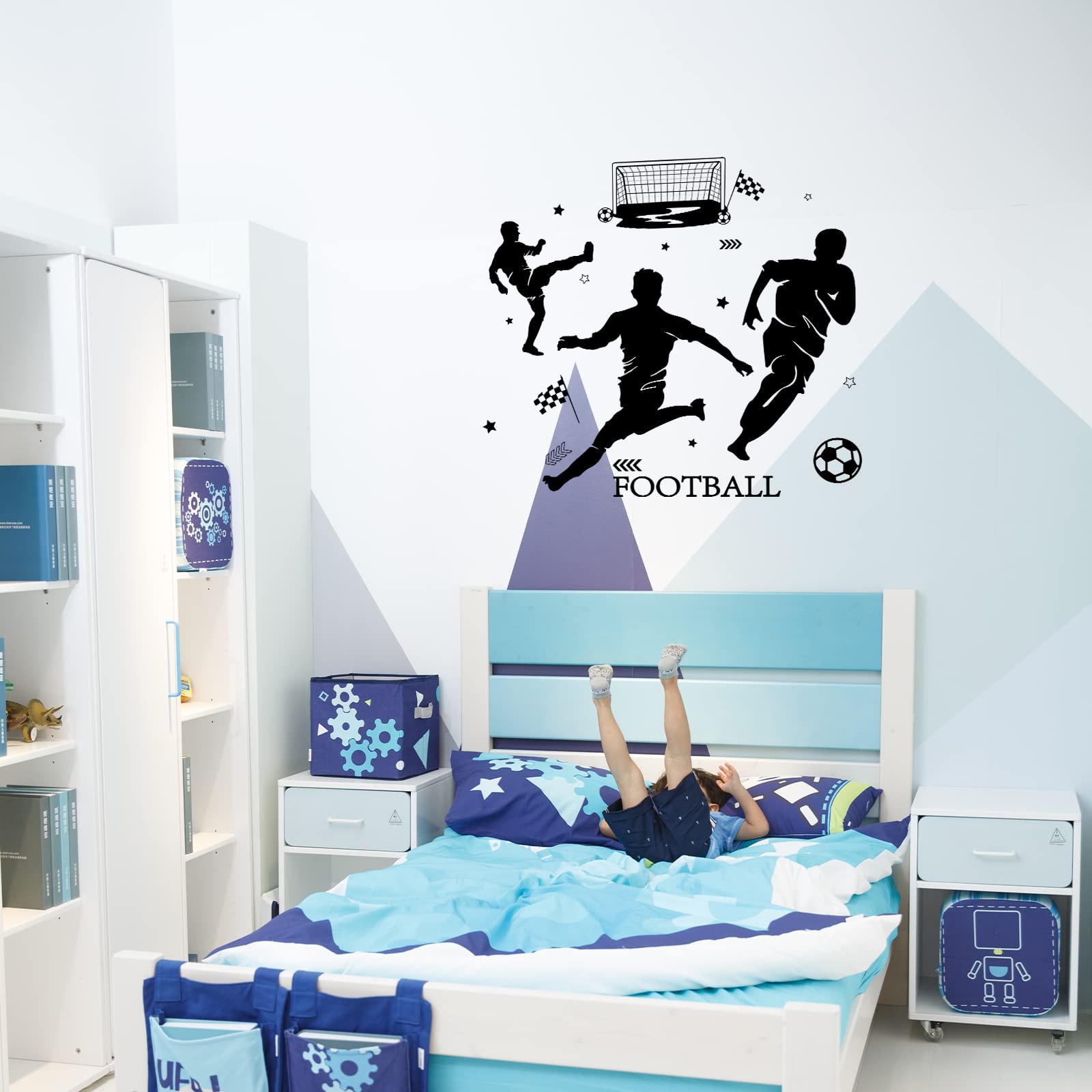 PLIGREAT Soccer Wall Stickers, Football Player Silhouette Wall Decals, Vinyl Sport Wall Art Mural Sticker for Football Lovers Boys Room Living Room Bedroom Teens Gift