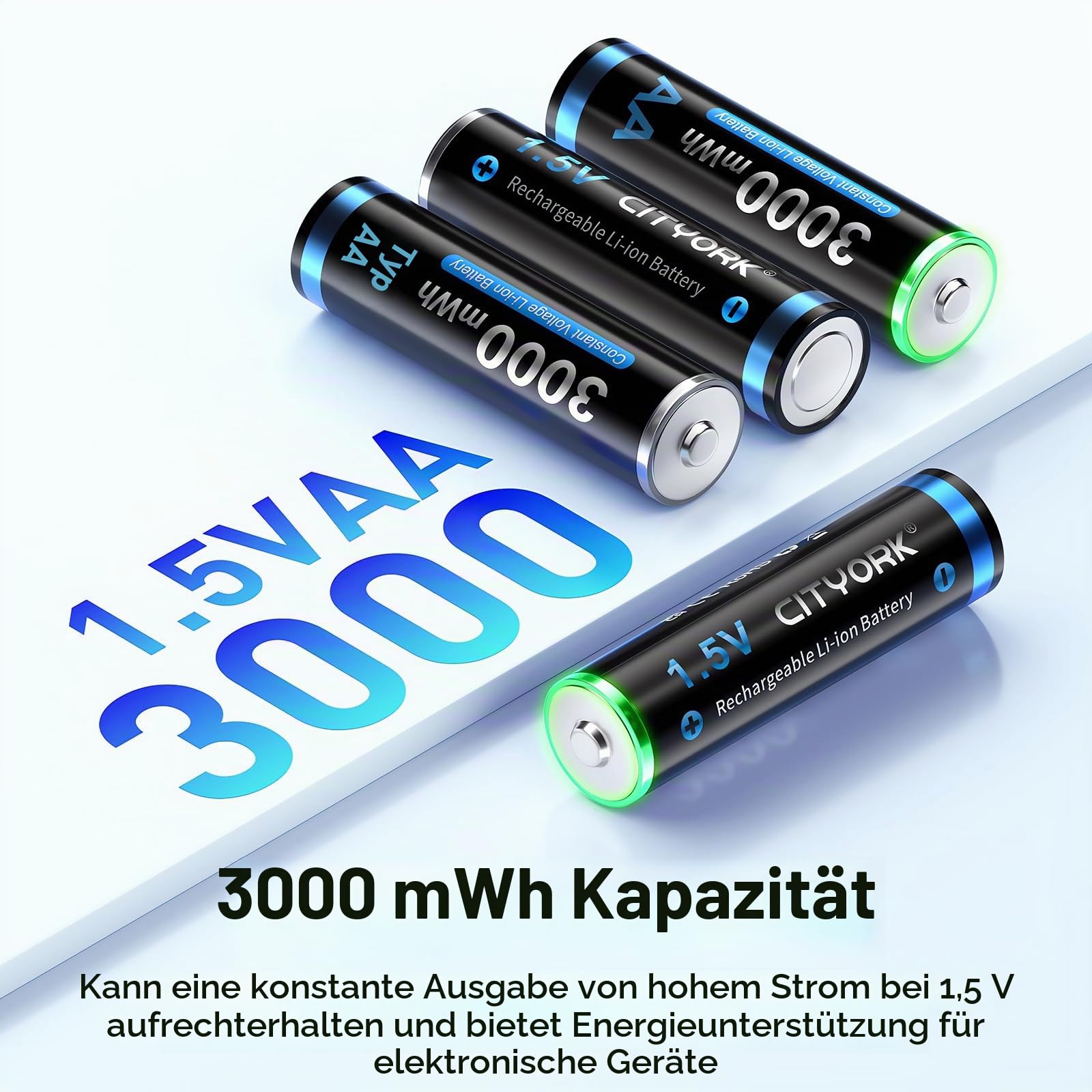 CITYORK AA Akku 3000mWh 12 Stück 1.5V Wiederaufladbare Lithium Batterien mit Akkuboxs Geringe Selbstentladung