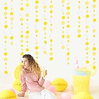 Vista 5 de Guirnalda de puntos circulares amarillos y blancos de 46 pies con diseño de lunares amarillos degradados, serpentina de papel colgante para bodas