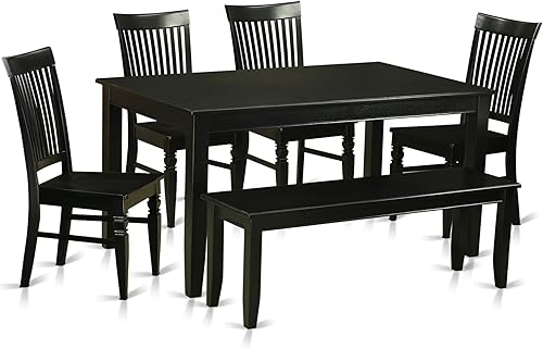 East West Furniture DUWE6-BLK-W - Juego de comedor de 6 piezas que contiene una mesa de comedor rectangular y 4 sillas de cocina con banco, 36 x 60