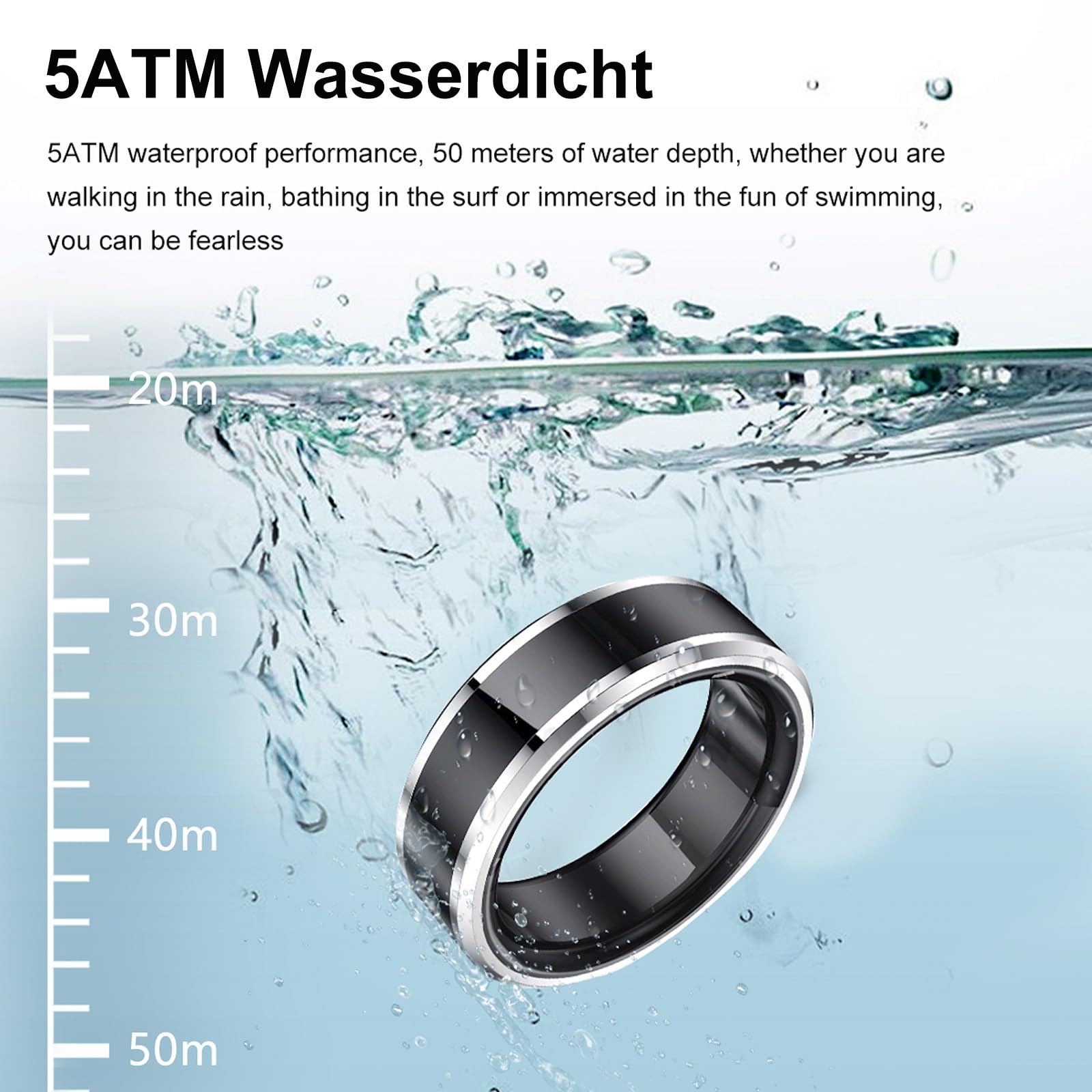 findtime Smartring Smart Ring Android iOS Fitness Ring Tracker Anello Smartracker per uomo e donna, cardiofrequenzimetro, contapassi, monitoraggio del sonno, anello intelligente argento e oro