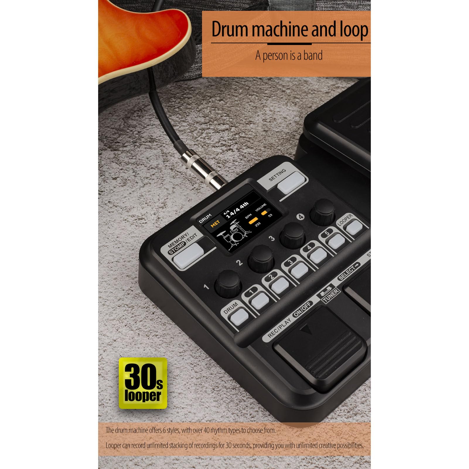 Eujgoov Processore per Chitarra Multi-effetti Simulazione Realistica a Scatola Doppia Potenza Opzioni IR Campionamento per Musicisti Professionisti Creazione Musicale Versatile con (Spina europea)