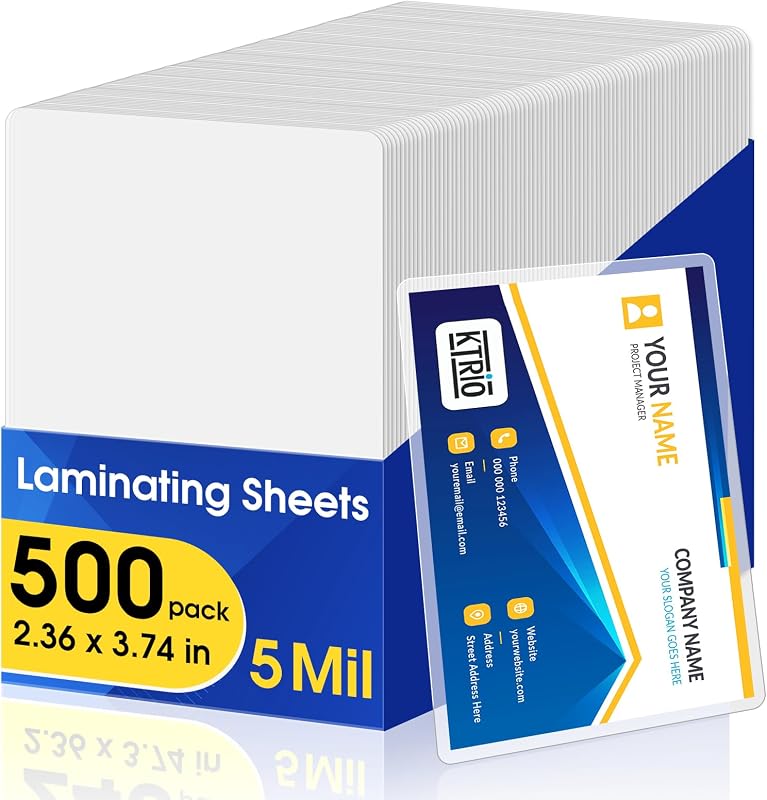 KTRIO 500 Pack Business Card Thermal Laminating Pouches, 5 Mil | Thick Laminating Sheets for Laminator, 2.36 x 3.74 in Clear Lamination Paper, Laminate Pouch Protection Round Corner,ID Badge