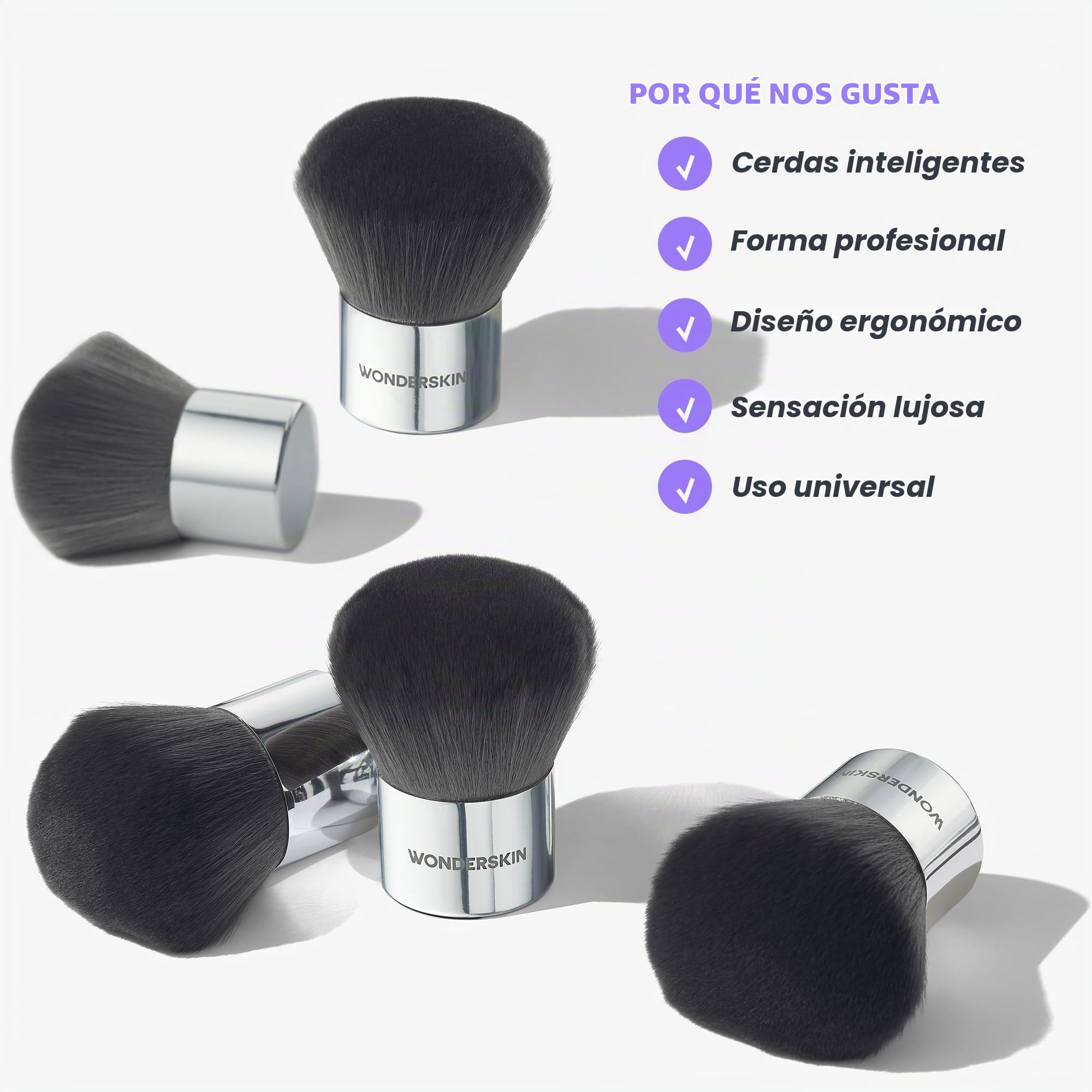 Brocha Kabuki Wonderskin – Brocha redonda para bronceador, rostro y cuerpo – Cerdas ultrasuaves para maquillaje líquido, compacto, suelto o polvo fijador