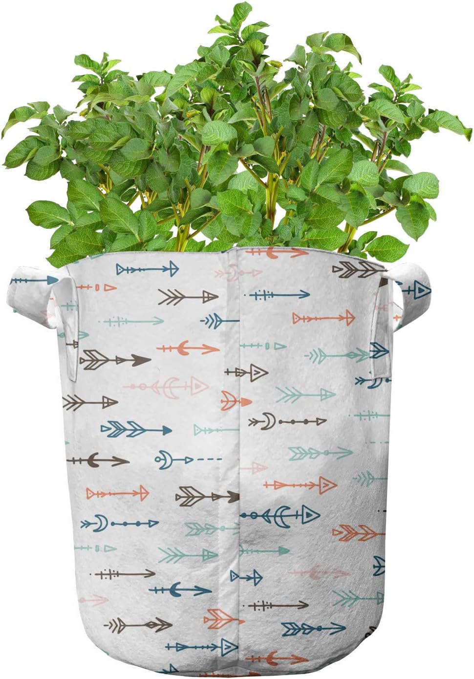 Ambesonne Arrow Grow Bags 5-Pack, Bohemian and Aztec Inspired, Heavyduty Fabric Pots with Handles for Plants, Multicolor