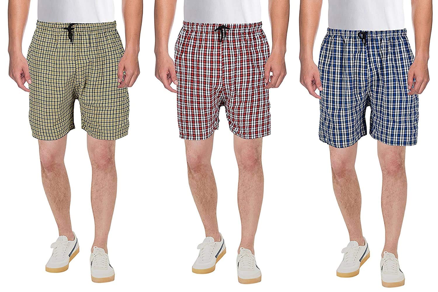 Men's Cotton Checkered Printed Boxers, Shorts, Multicolor Pack-of -3-image-21