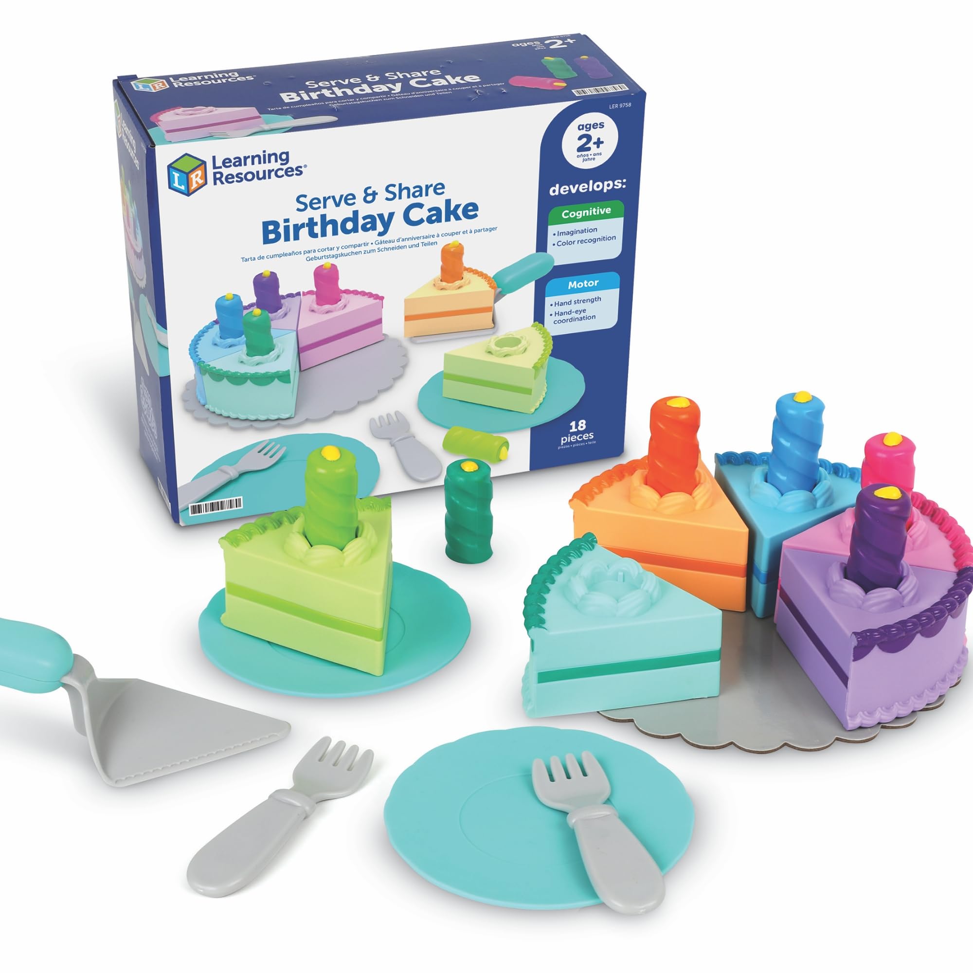 Learning Resources New Sprouts Serve & Share Birthday Cake – Pretend Play Food Set, Toddler Kitchen Toy, Colour Sorting Game, Fine Motor Skills Toy, Early Years Preschool Learning, Age 2+