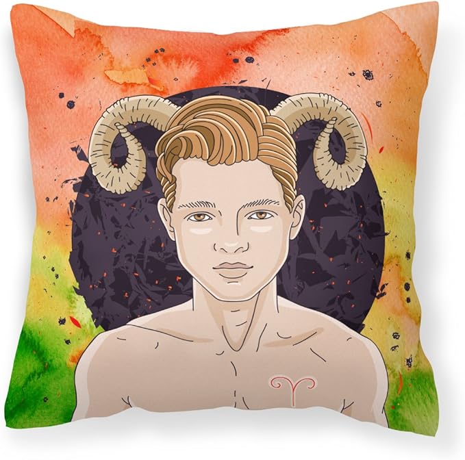Caroline's Treasures BB7317PW1818 Aries Zodiac Sign Fabric Decorative Pillow Machine Washable, Indoor Outdoor Decorative Pillow for Couch, Bed or Patio, 18Hx18W