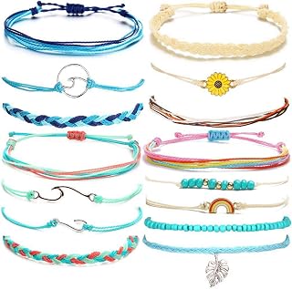 Cute Bracelets for Teen Girls Sunflower String Bracelet Summer Ocean Anklets Surfer Beach Bracelet Adjustable Waterproof Handmade Bracelets Anklets for Women Men Gifts for Teen Girls