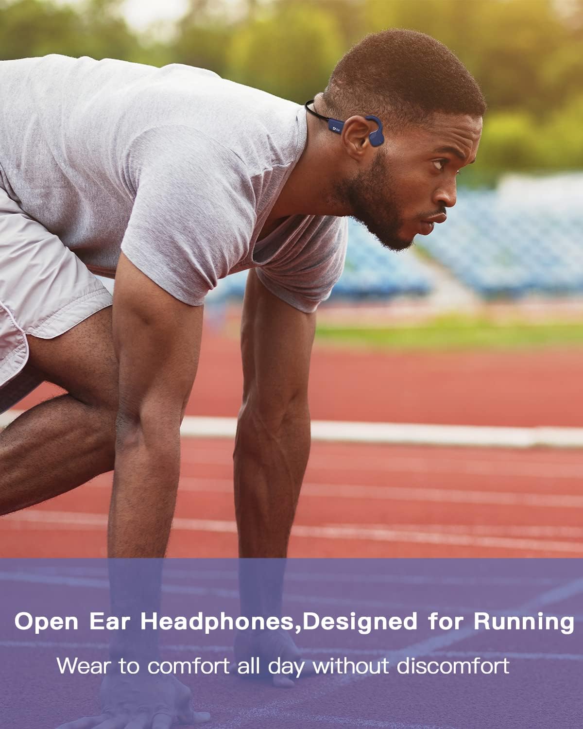 Man wearing 9 DIGITAL Bone Conduction Headphones while running on a track.