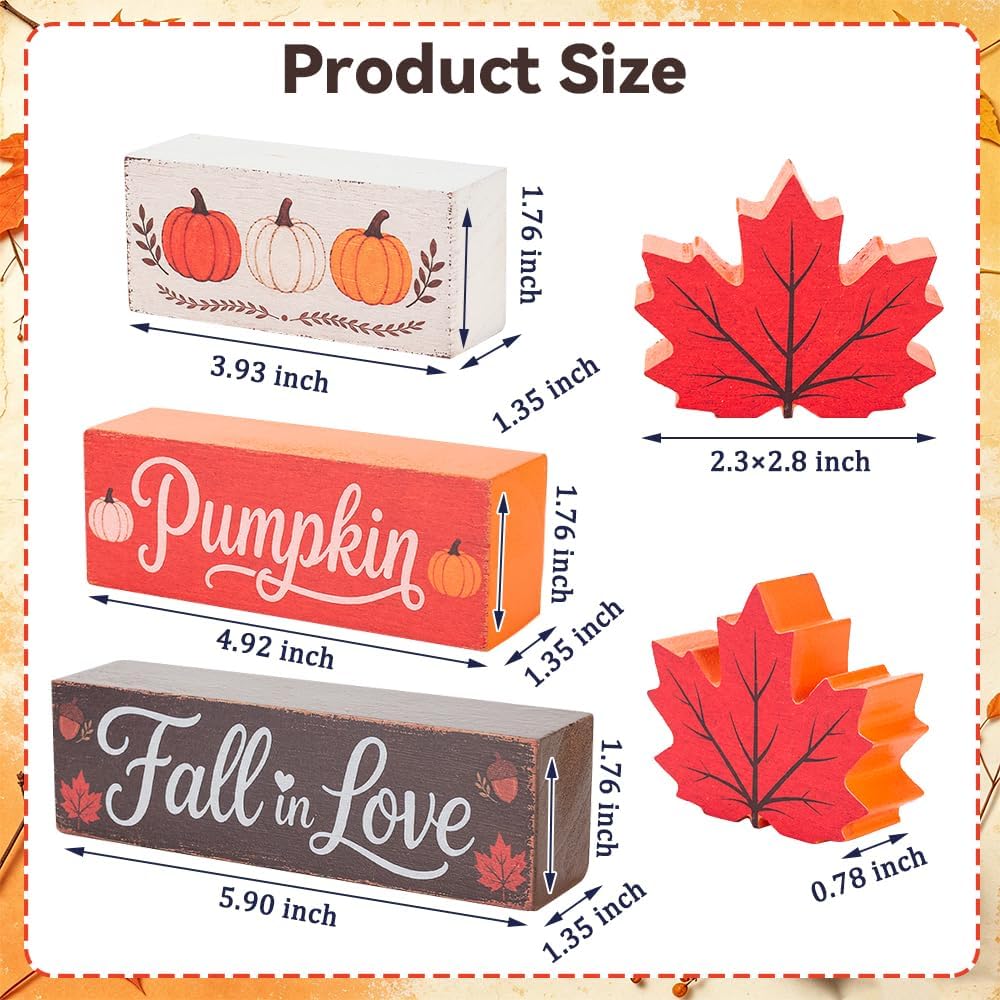 4 PCS Wooden Fall Decor,Self-Standing Fall Tiered Tray Decor