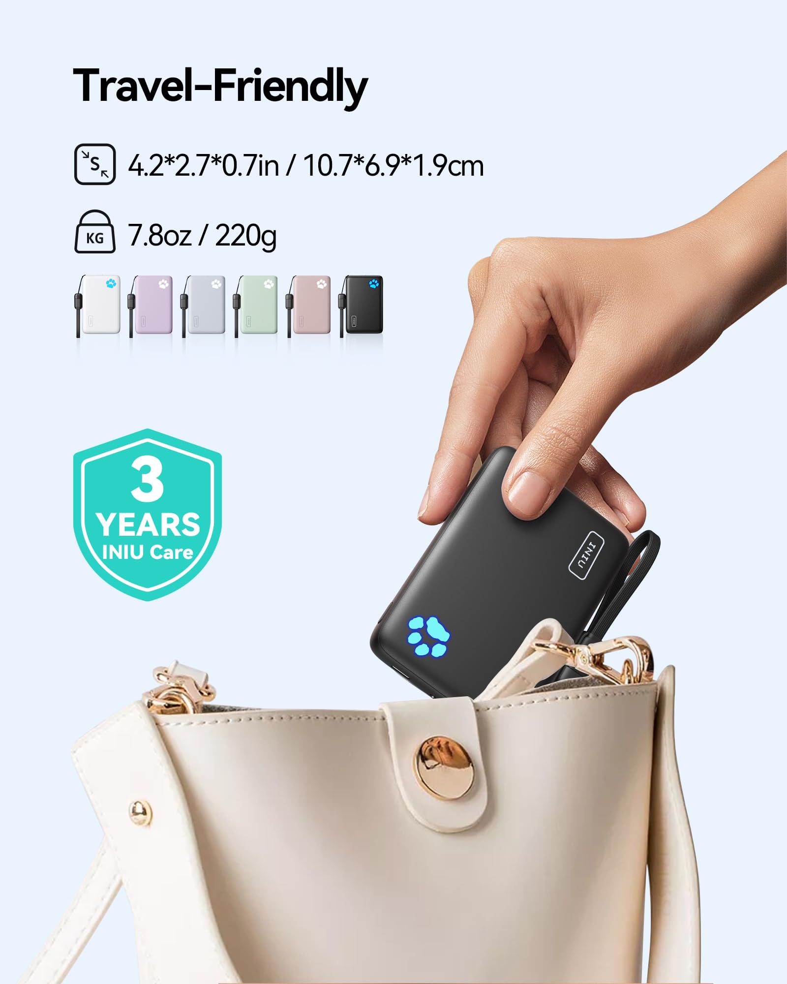 INIU Zewnętrzna bateria magnetyczna 30 W, Qi2 Certified bezprzewodowa 10000 mAh, szybkie ładowanie, mini powerbank do iPhone'a 16/15/14/13/12/Pro/Max, akcesoria podróżne dla mężczyzn i kobiet