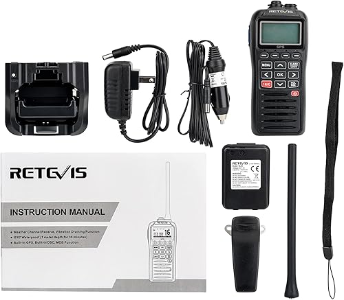 Miniatura 7 de Retevis Radio marina RM40 con GPS, llamada de socorro DSC, alarma de mafia, radio de mano flotante impermeable IP67, alerta meteorológica NOAA,