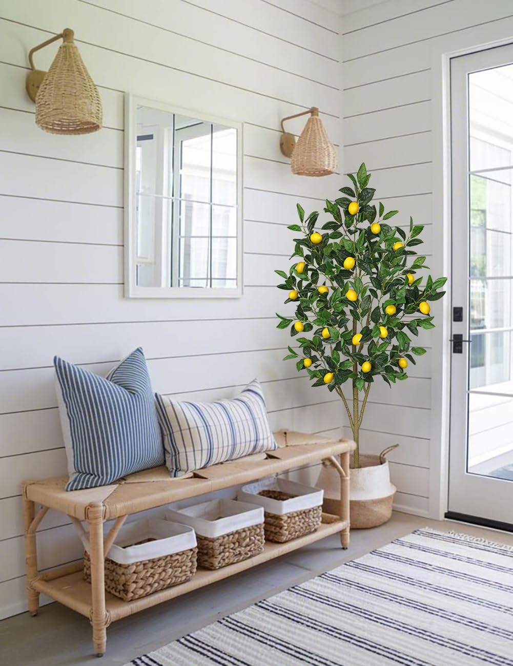 Oairse Kunstpflanzen Groß Zitronenbaum 150cm Kunstpflanze Künstliche Pflanze Kunstblume Innendekoration Kunst Pflanze wie echt im Topf für Tischdekoration, Büro, Badezimmer, Schlafzimmer, Wohnzimmer