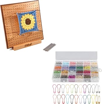Olikraft Crochet Blocking Board with Pegs 8 Inches and 1200 PCS Bulb Gourd Safety Pin Stitch Markers - Perfect for Blocking Crochet Projects and Organized Stitch Marking