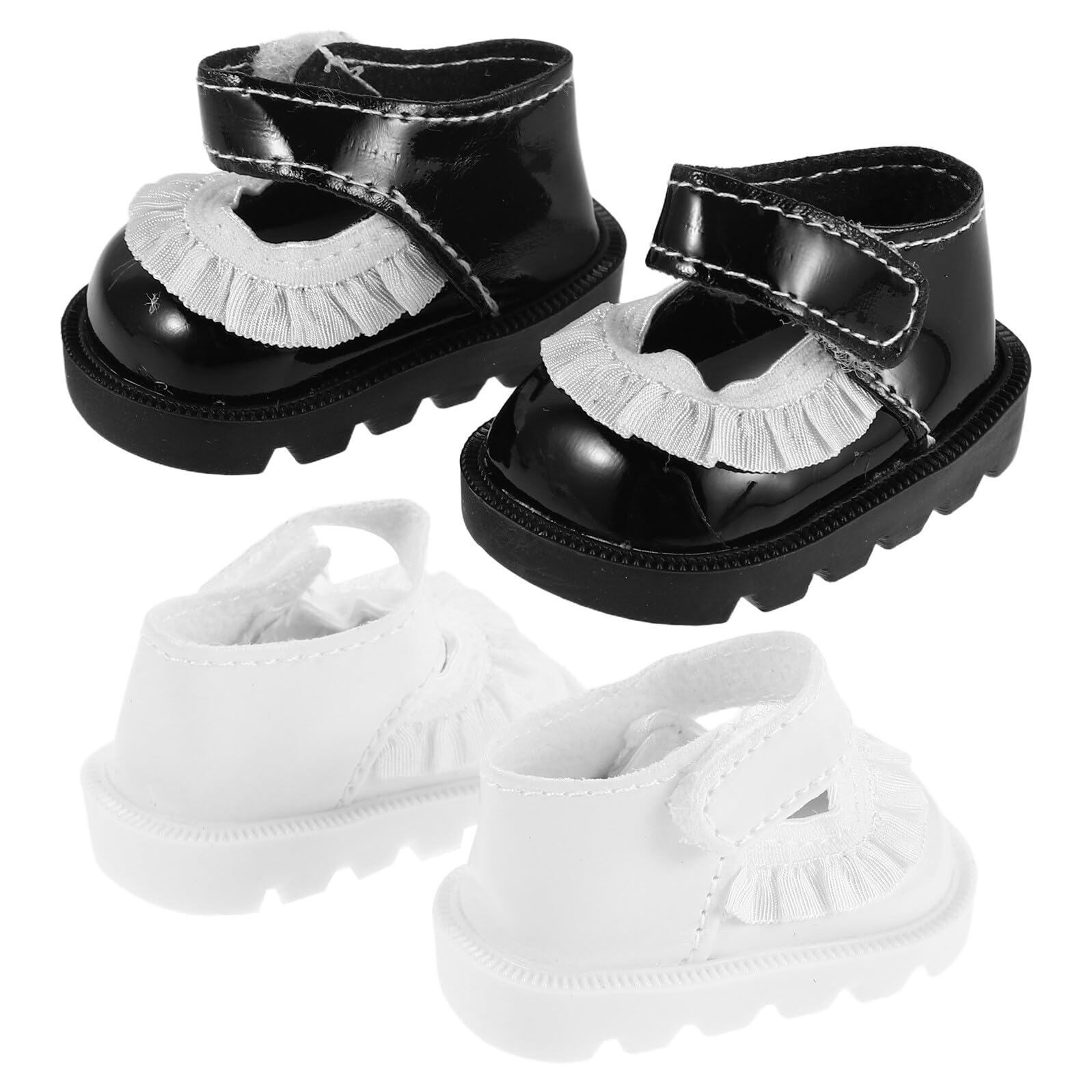 ORFOFE Scarpette per Bambole Reborn in Pu, 2 Paia Eleganti Pizzo Bianco e Nero, Accessori per Vestire Bambole e Decorazioni per Mini Scene Casa