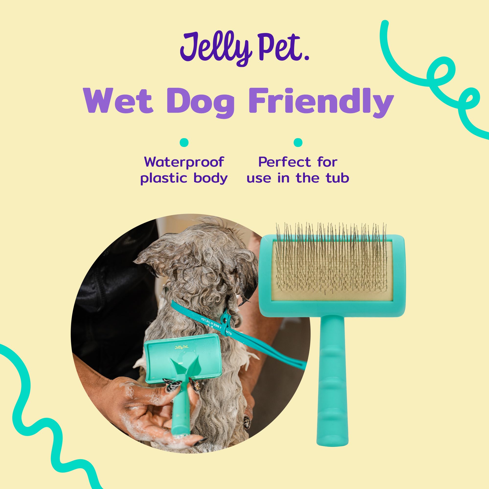 Jelly Pet Feste Universal-Zupfbürste, hergestellt für Profis, entfernt Verfilzungen und abgestorbene Unterwolle, gebogener Kopf, dichte Schichten, hergestellt in den USA, groß, blaugrün