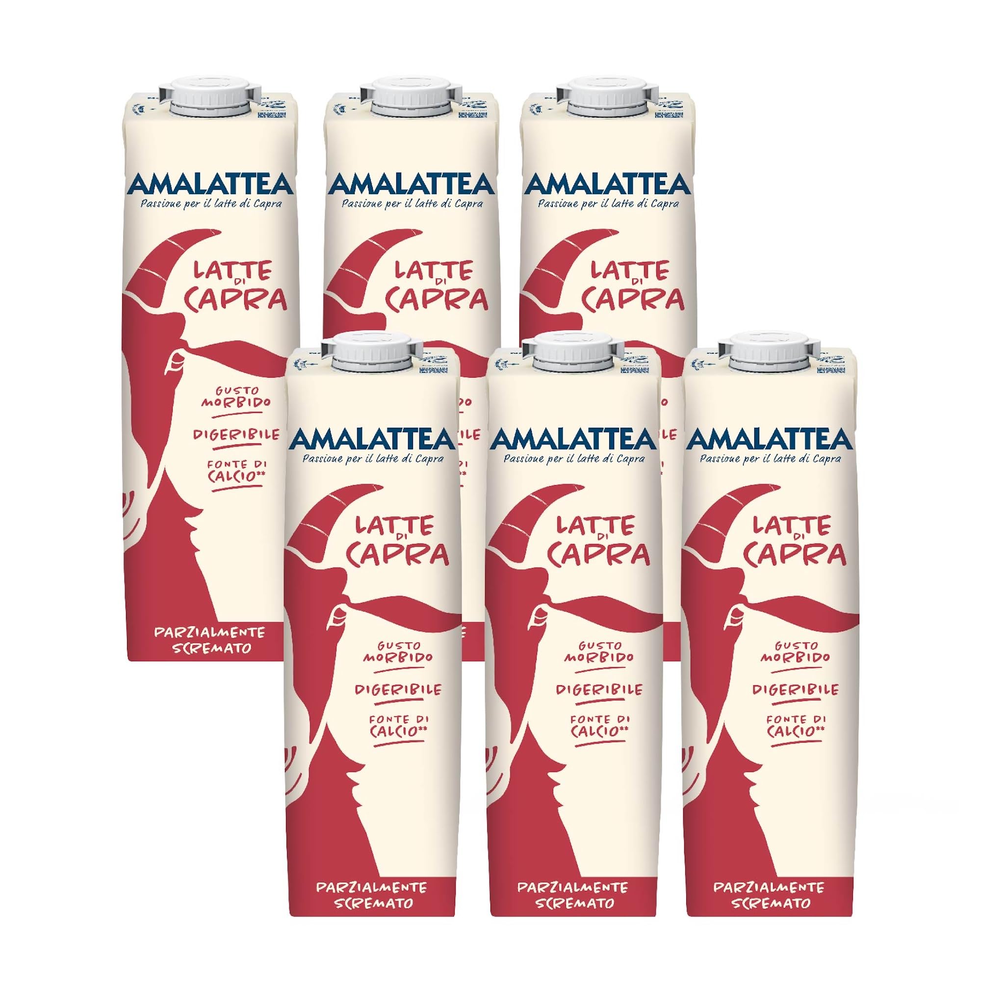 Granarolo, Latte di Capra Amalattea, 6 Confezioni di Latte Parzialmente Scremato UHT da 1 lt, Dal Gusto Morbido, Ricca Fonte di Calcio