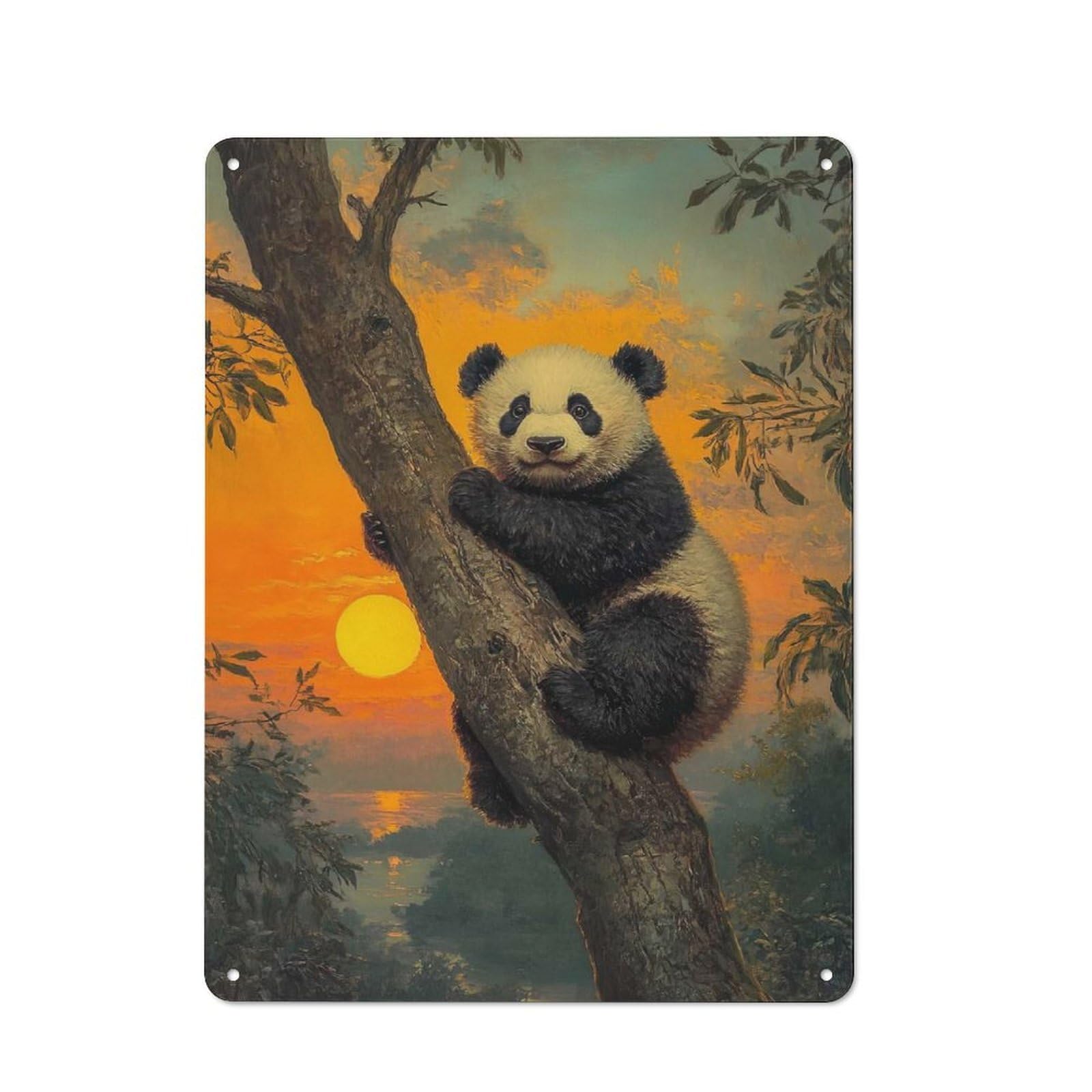 Junmoney Style-21 Panda Sunset Rustic Metal Sign 40X30cm, Barn Style Farmhouse Wall Decor For Kitchen, Cottage, Porch Or Garden Room
