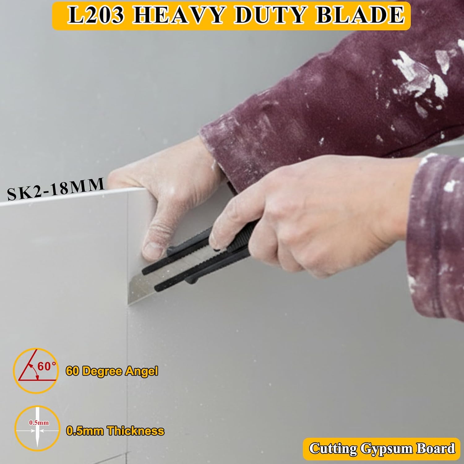 100pcs 18mm Snap-off Utility Knife Blades, Standard 0.5mm Thickness Replacement Refills for Box Opening, Carpet Cutting, Edging and Vinyl Flooring Trimming(L203)