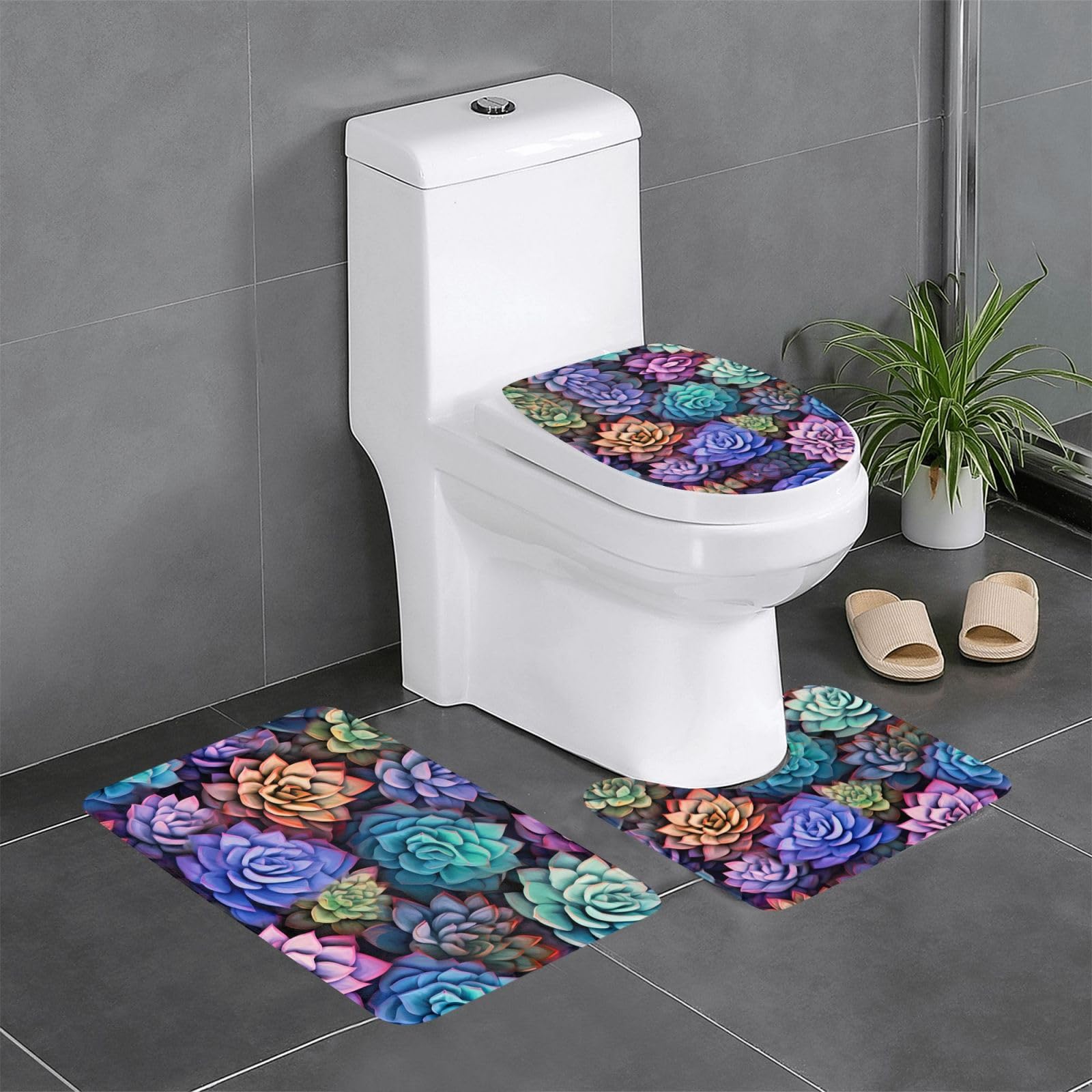 Tapis de salle de bain succulents pour toilettes et meuble-lavabo colorés
