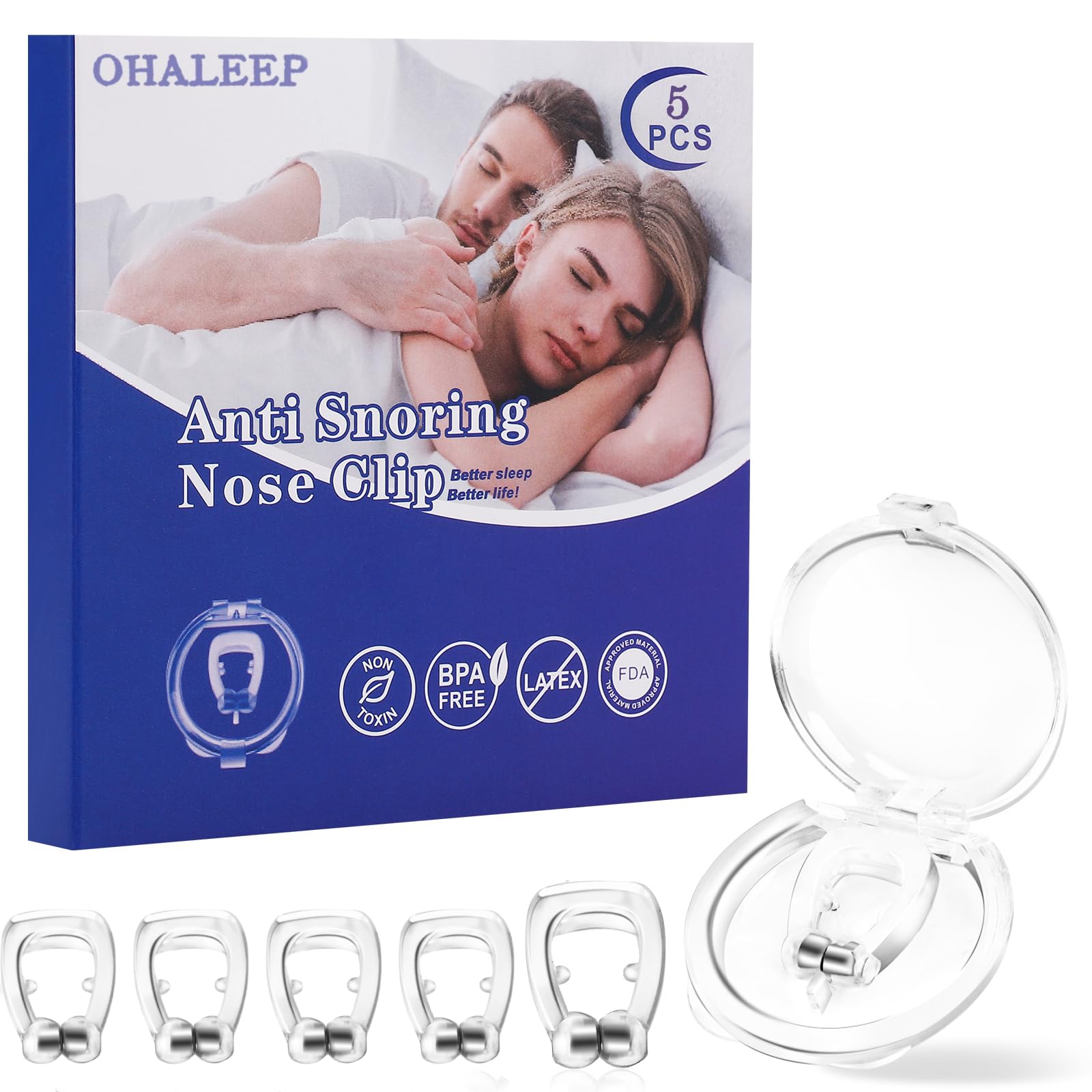 Anti Snoring Devices,Snore Stopper with Adjustable Magnet, Silicone Nose Clip Stop Snoring, Effective to Relieve Snoring, Snoring Solution Comfortable and Quieter Sleep, Clear, M, 5pcs