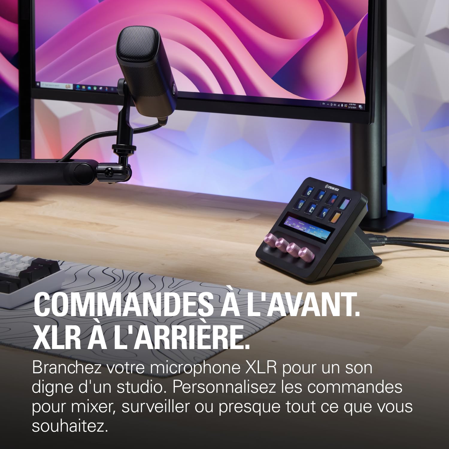 Elgato Stream Deck + XLR – Mixeur audio | Interface XLR-USB pour micro à l'arrière, compatible tout micro XLR, podcasts, molettes, touches LCD, PC/Mac