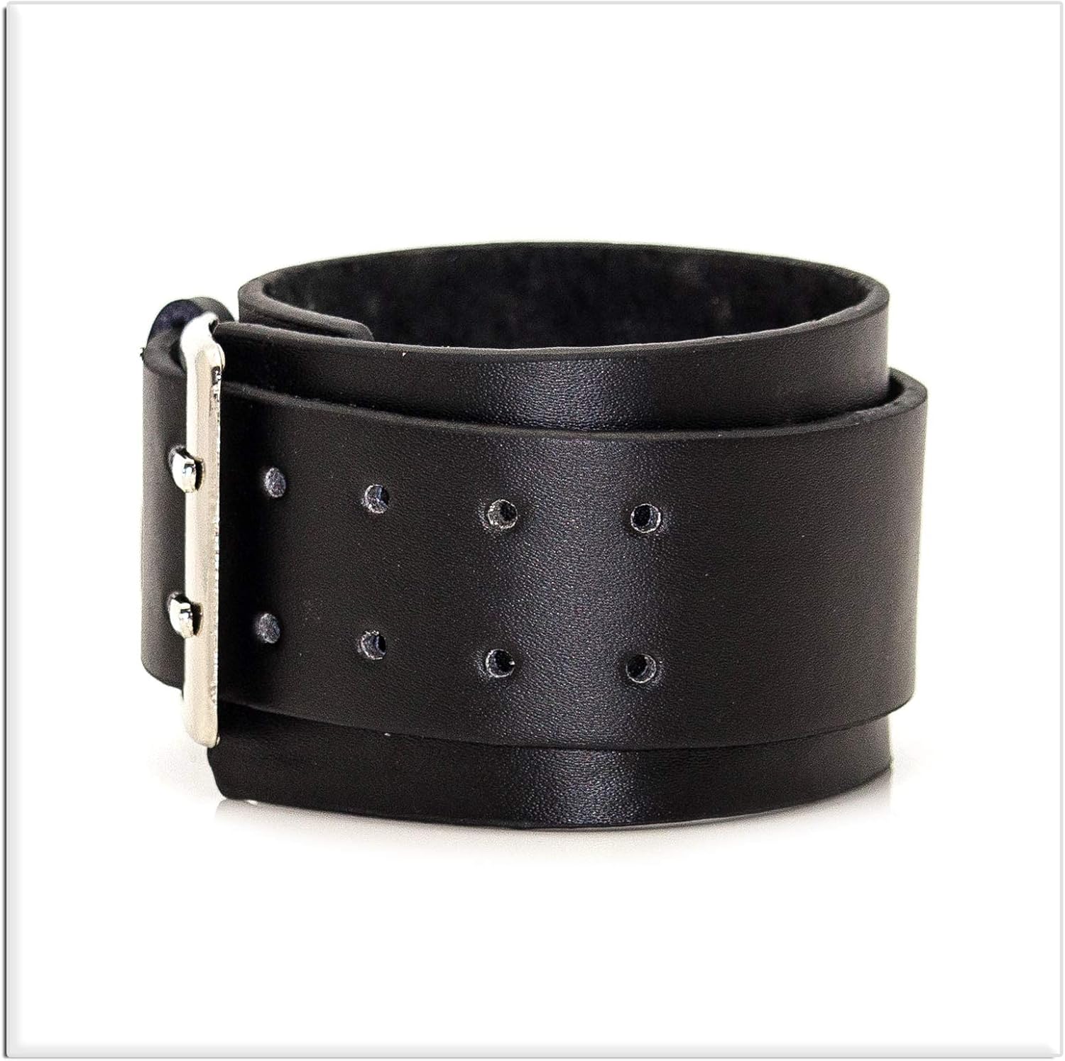 Xusamss Punk Alloy Belt Buckle Wristband Wide Leather Bracelet,7"-8" - Image 5