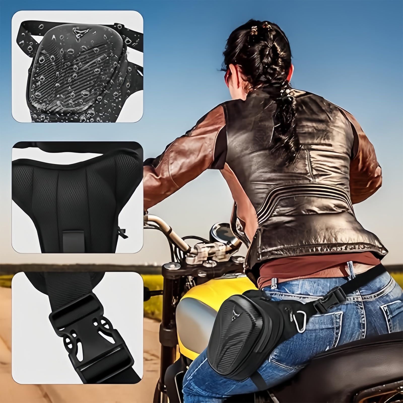 Sac de cuisse de moto extensible avec 3 poches zippées en EVA imperméable pour homme et femme, sangle de taille réglable pour cyclisme, randonnée, pêche, utilisation tactique, sport