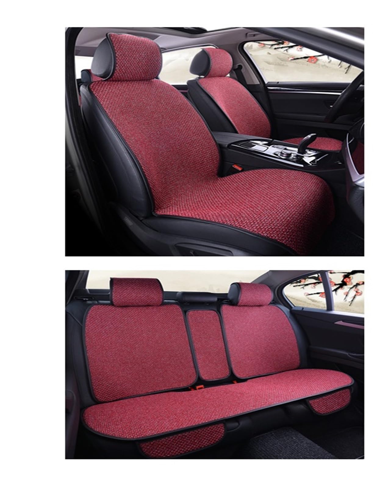 Housses de siège de voiture rouge ensemble complet coussin lin auto