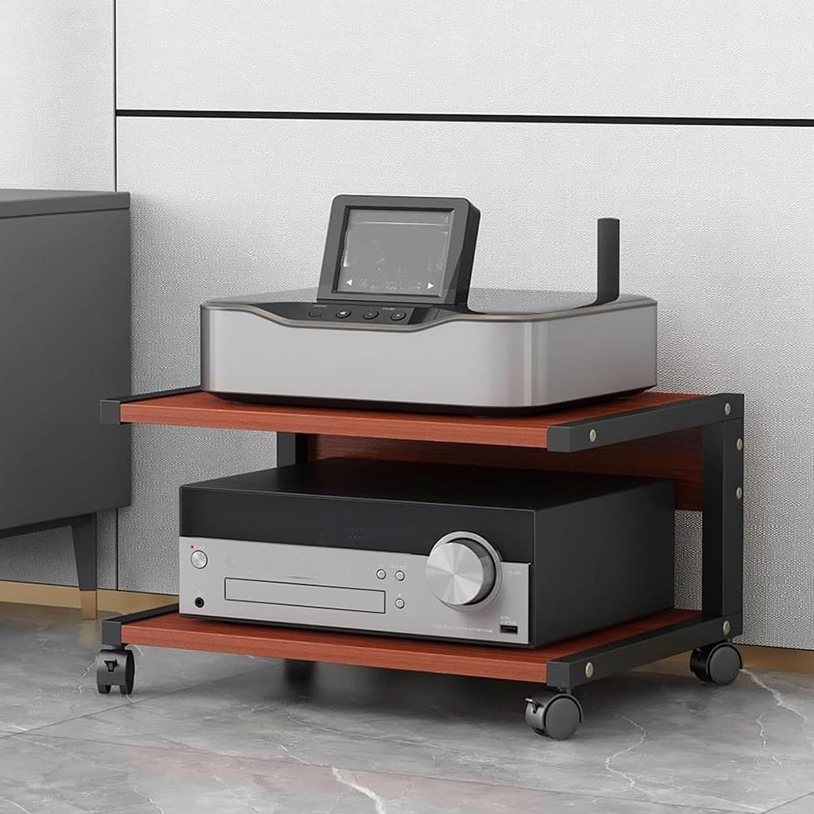 Tv Rack Hifi Shelf Audio Cabinet, Audio Rack met 2 Niveaus Wieltjes