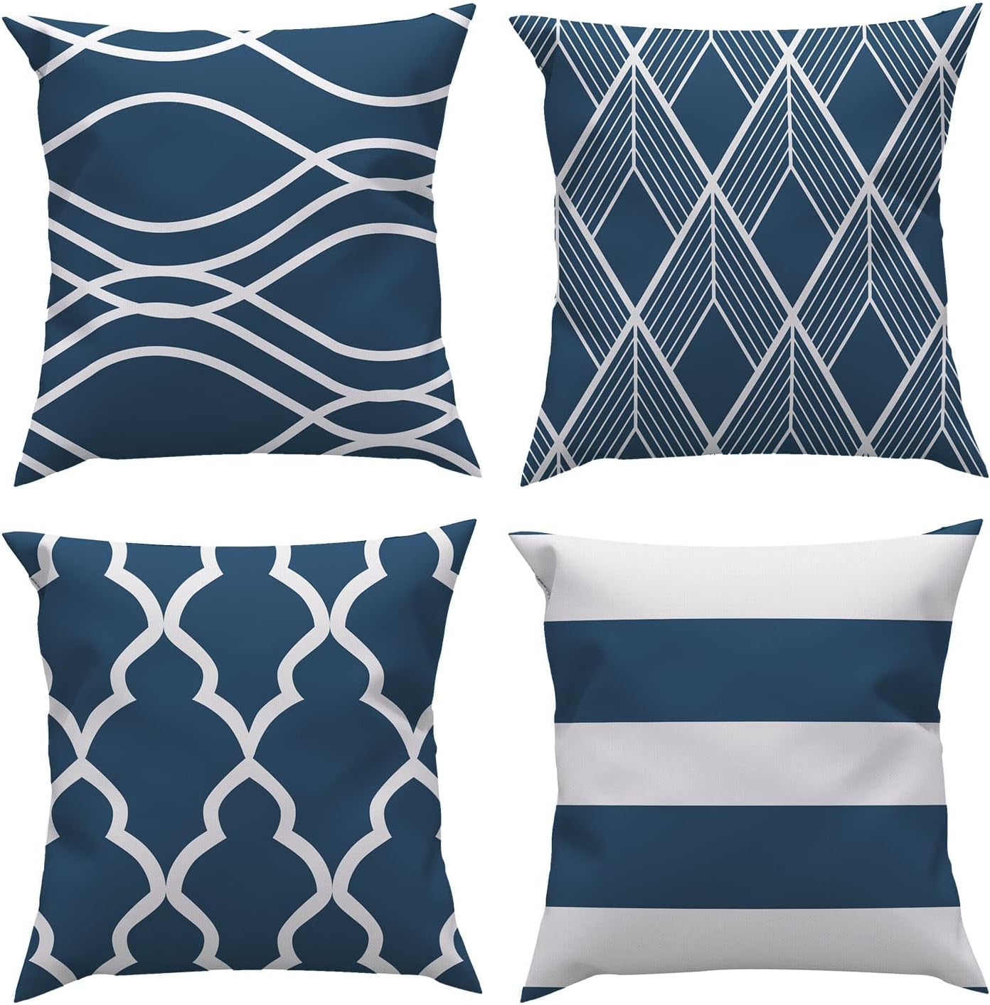 Bedbric Set of 4 Navy Blue Cushion Covers 45 x 45 CM Double Sided