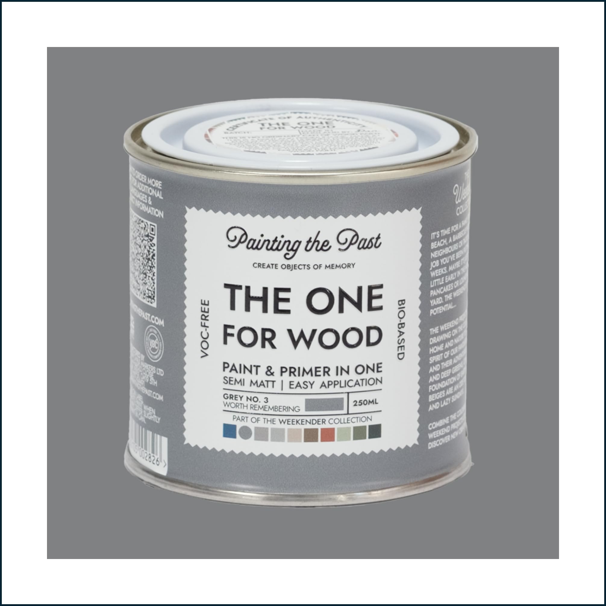 The One for Wood Paint & Primer 250ml Grey No. 3 Worth Remembering | Semi Matt Finish, Bio-Based & VOC-Free Formula for Wooden Furniture & Surfaces | Durable & Easy Indoor Home Decorating