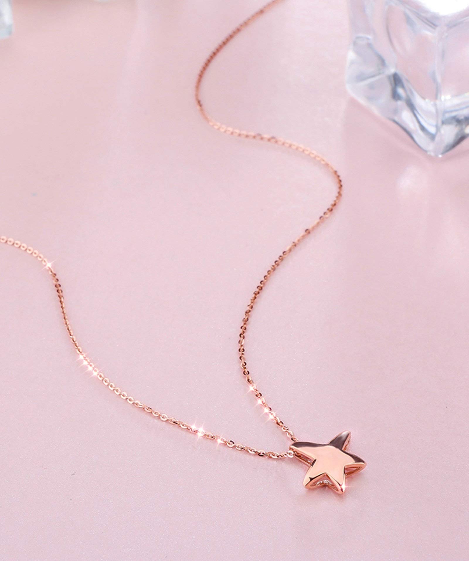 Epinki Collar Oro Rosa 18K, Colgante Estrella de Mar Collar Mujeres 45CM Cadena Ajustable