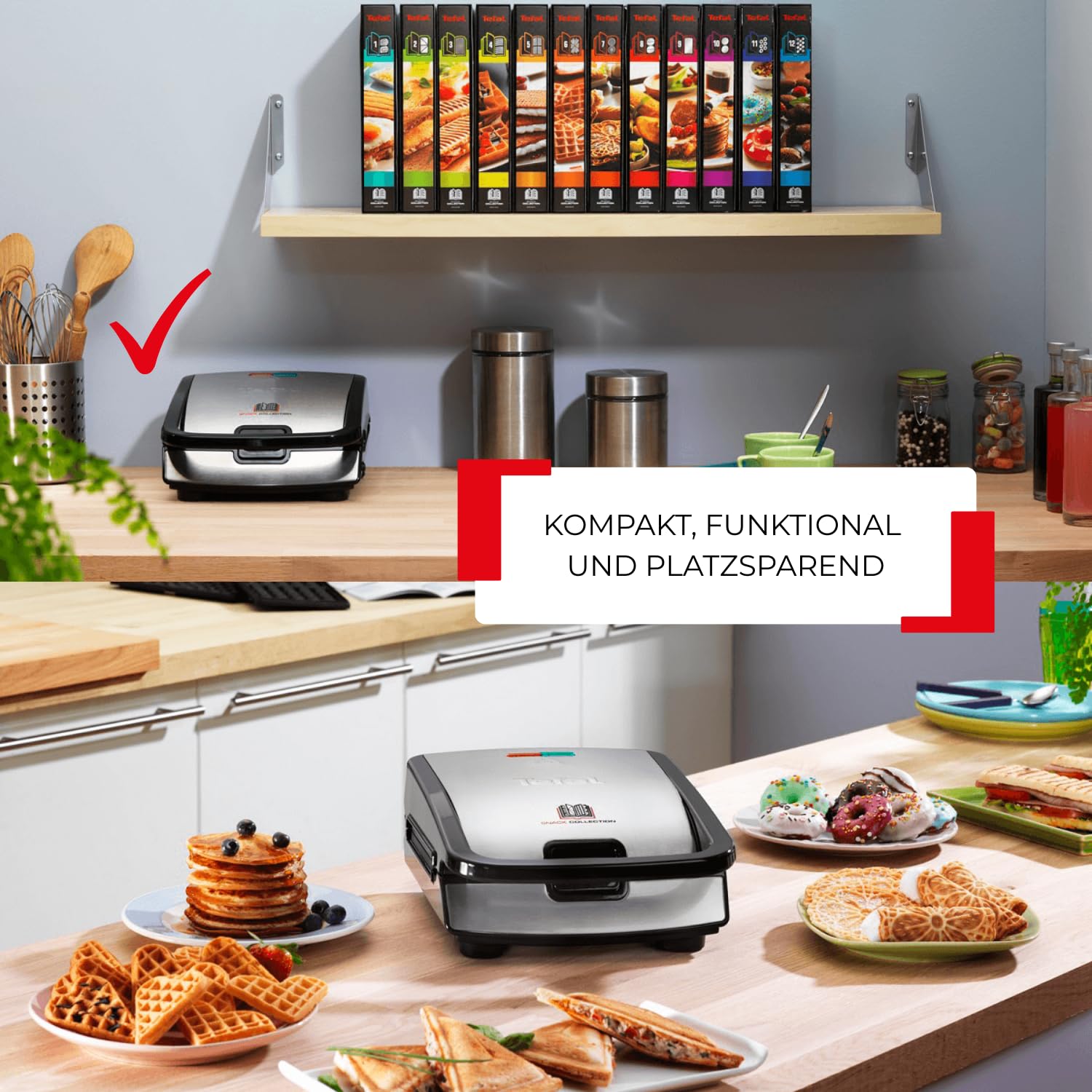 Tefal Snack Collection Sandwich- und Waffelmaker, antihaftbeschichtete Platten, spülmaschinengeeignet, erweiterbar, 700W, 28 x 36,1 x 20,3 cm, Schwarz/Silber, SW852D
