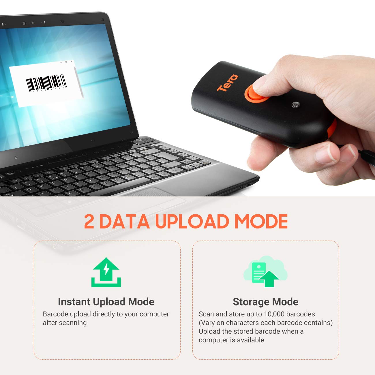 Tera Mini Scanner de Codes-Barres Portable CCD 3 en 1 Bluetooth & câble USB & 2,4 G sans Fil pour Codes-Barres 1D sur Papier & Image Lecteur de Codes-Barres 1100CCD