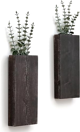 Juego de 2 macetas de madera para pared, bolsillo de pared de madera para vegetación y flores secas, florero colgante de madera para interiores,